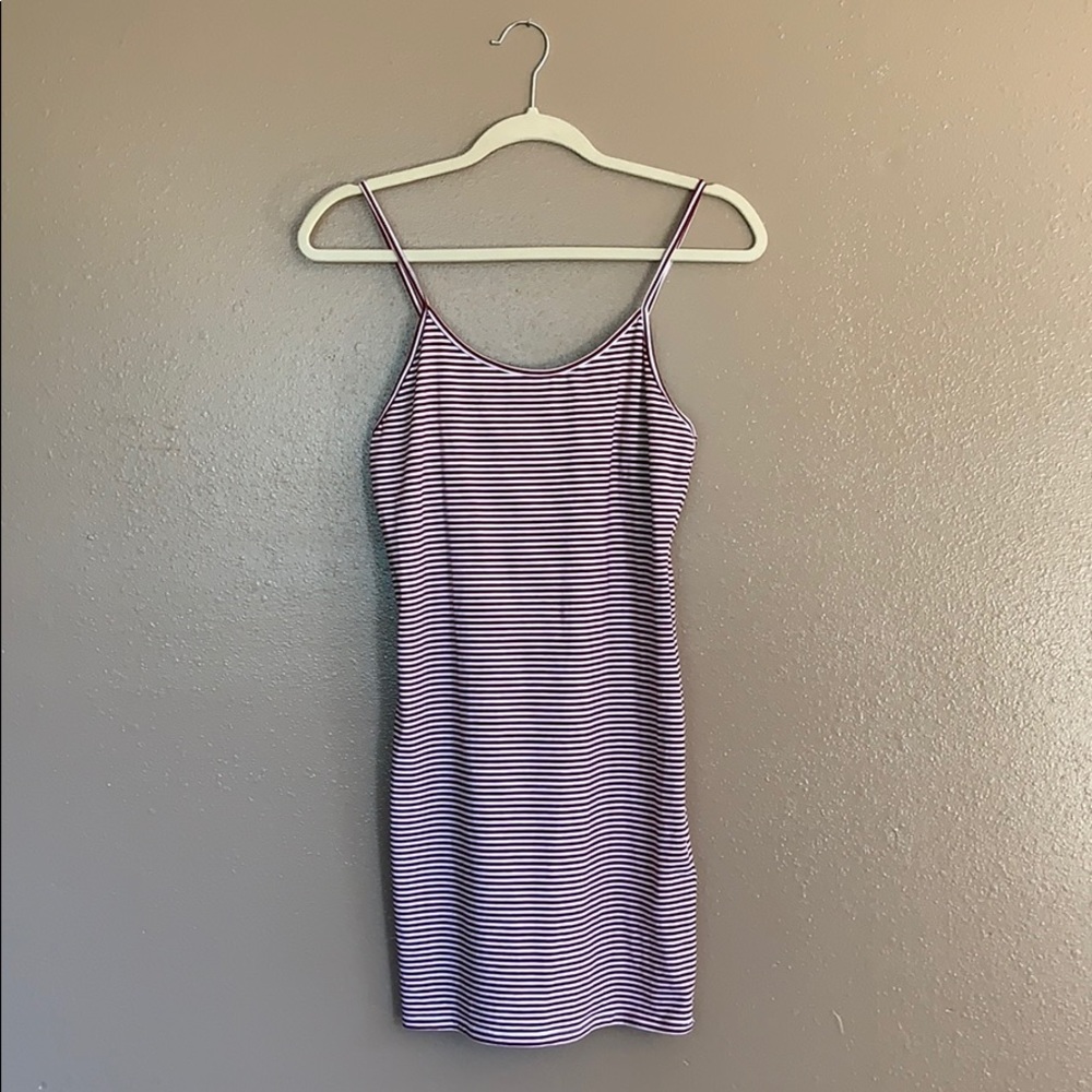 Mini burgundy and white striped dress